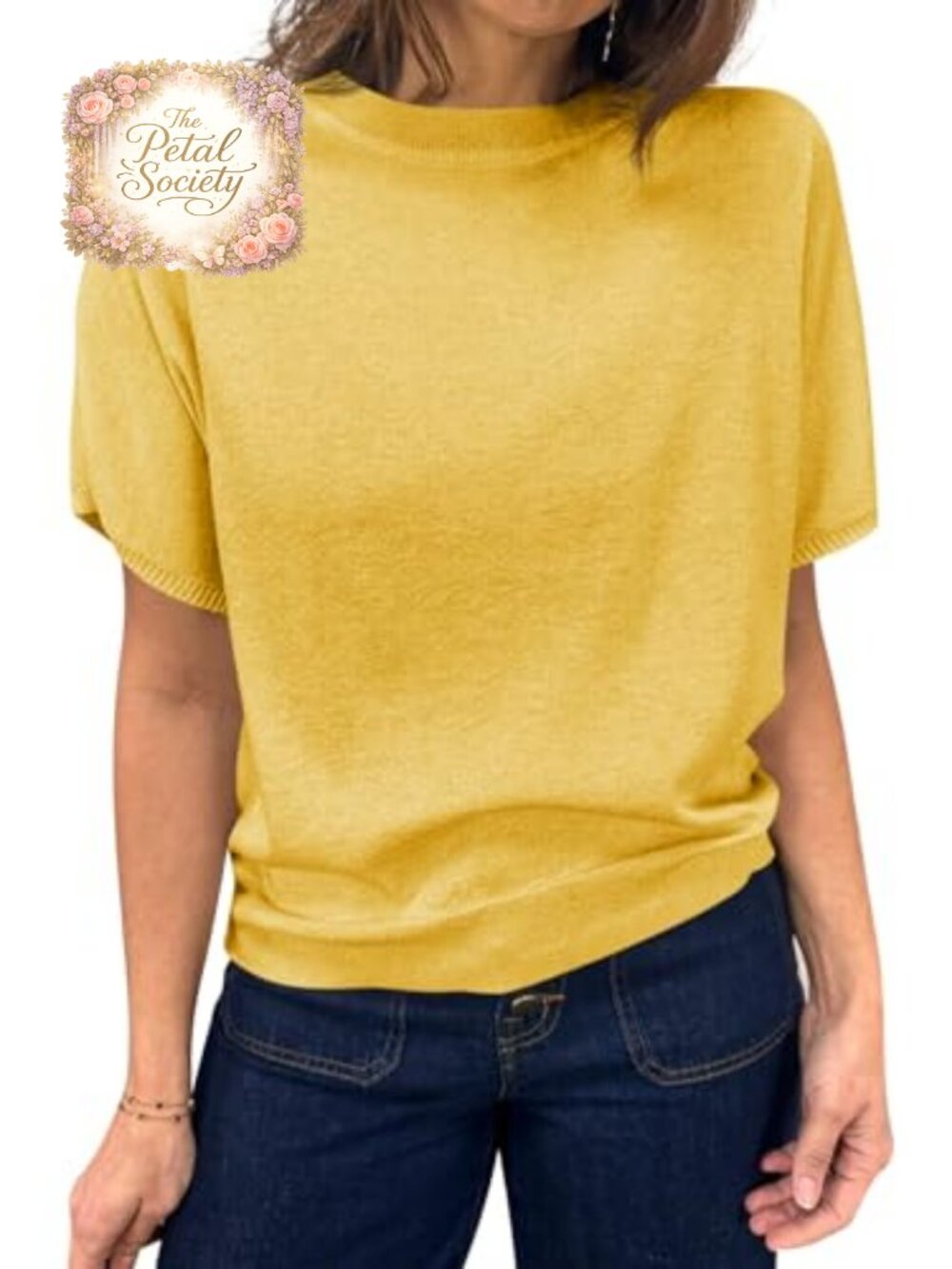 Womens Short Sleeve Crew Neck Knit Pullover Sweater Lightweight Loose Fit Top